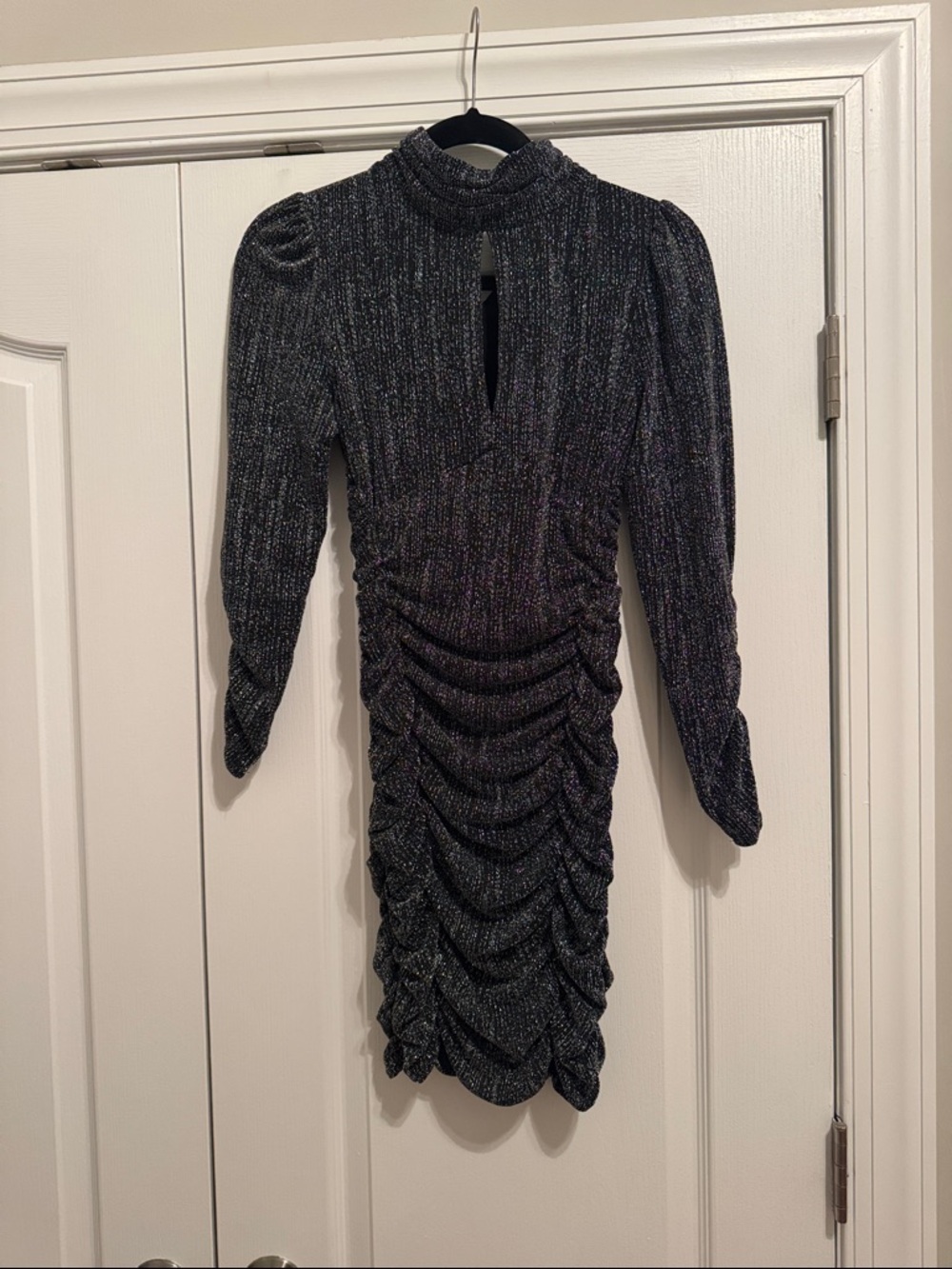 NWT ZARA Metallic Black Ruched Long-Sleeve Party Dress